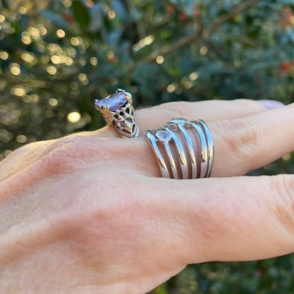 Vtg 925 Sx Silver Stackable Rhinestone Ring - image 5